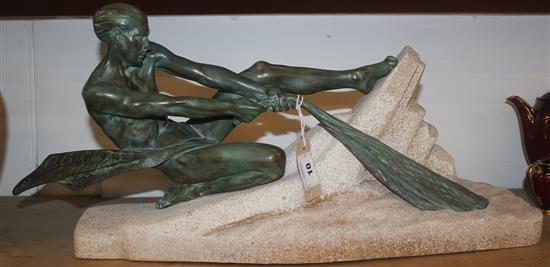Max Le Verrier. A bronzed metal figure of a fisherman hauling in a net, 26in(-)